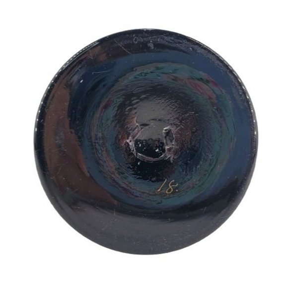 Antique Hand Blown Black Amethyst Glass Vase Hand Painted Floral Rough Pontil - Picture 6 of 6